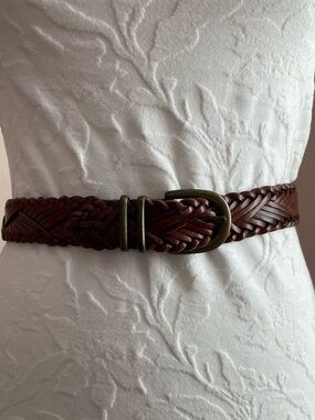 INC International Concepts Braided Brown Leather Belt with Brass Buckle